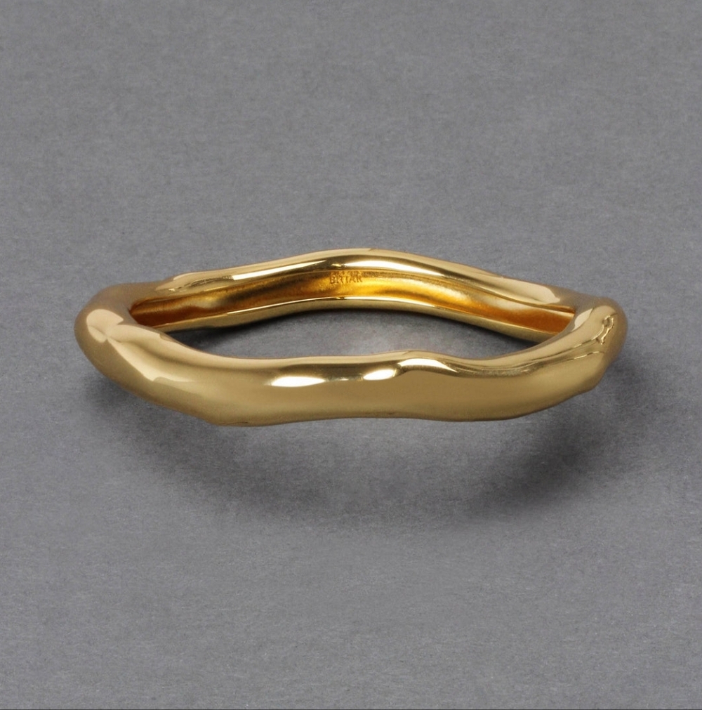 NWT Alexis Bittar Molten Gold Bangle Bracelet Brass 14K Plated In Velvet Case